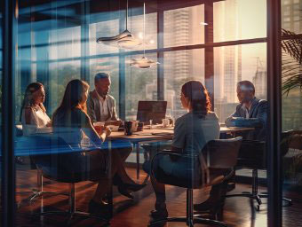 team collaborating at a table